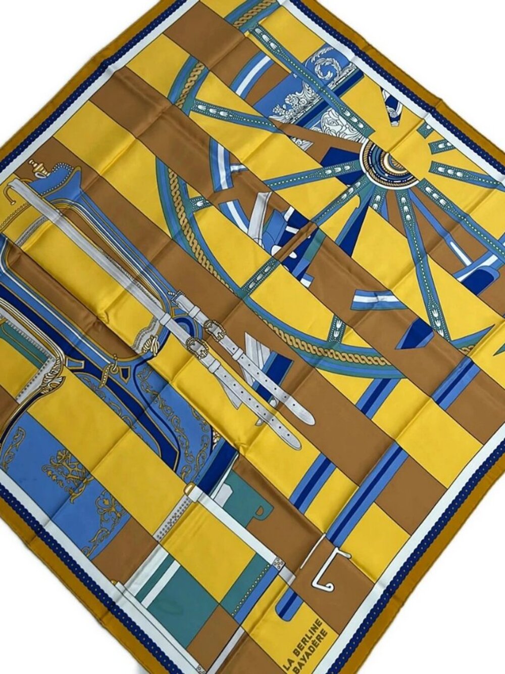 HERMES Carre 90 Yellow Blue Scarf